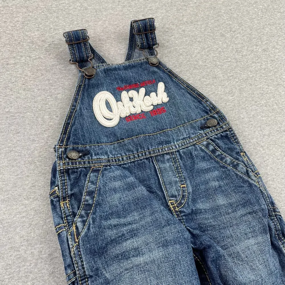 Oshkosh B’gosh Denim Overalls Baby 6M Embroidered Logo Blue Pants 100% Cotton